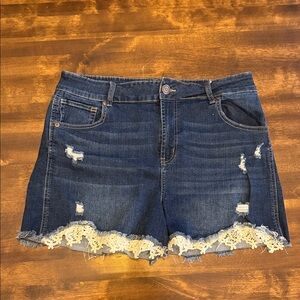 Maurices Blue Jean Shorts with Lace Trim